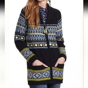 Sparrow Anthropologie Cotton Wool Blend Fair Isle Zip Up Sweater Coat Size Small